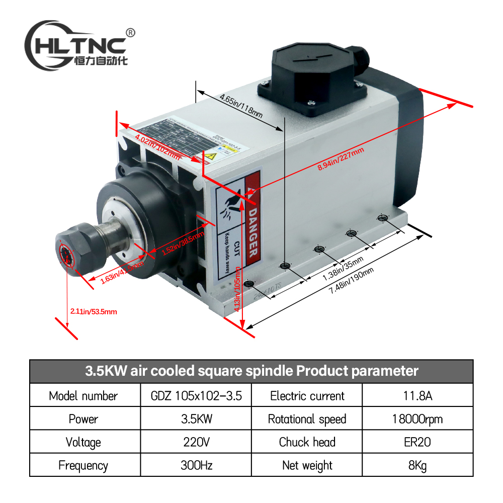 3.5KW ER20 220VSquare يطير حاف - مراجعة Cnc Spindle Motor وسعره